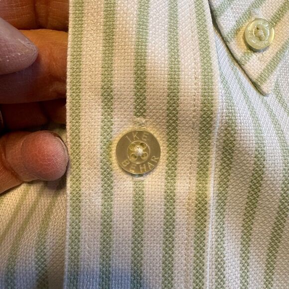 Ike Behar Men's Green White Pinstripe Dress Shirt Size Large - Picture 3 of 10